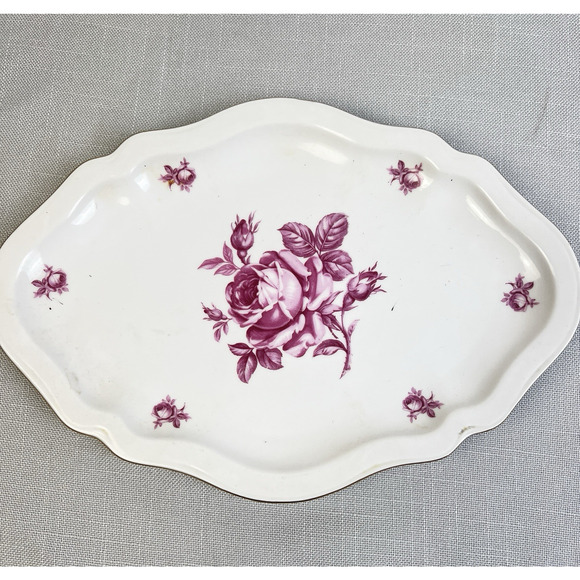 Bohemian Czechoslovakia 12" Serving Platter Roses Pink Gold Vintage Cottagecore - Picture 1 of 6